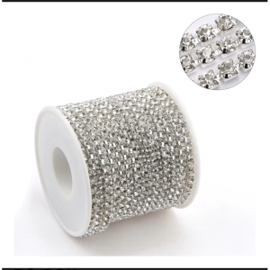 Corrente de Strass a metro C/20mts Prata - Ss12 falso